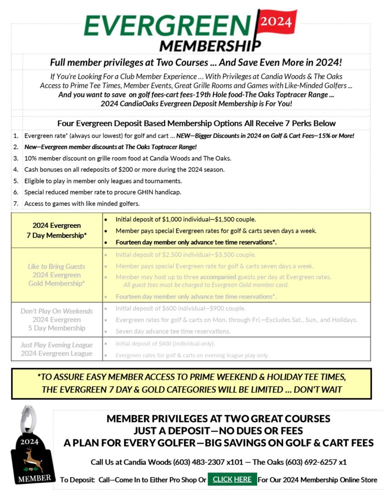 Unique Golf Membership The Oaks & Candia Woods NH Golf CoursesThe Oaks & Candia Woods